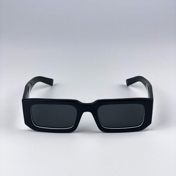 Prada PR06YS 09Q5S0 Sunglasses Black White Dark Grey Rectangle Unisex - Picture 10 of 15